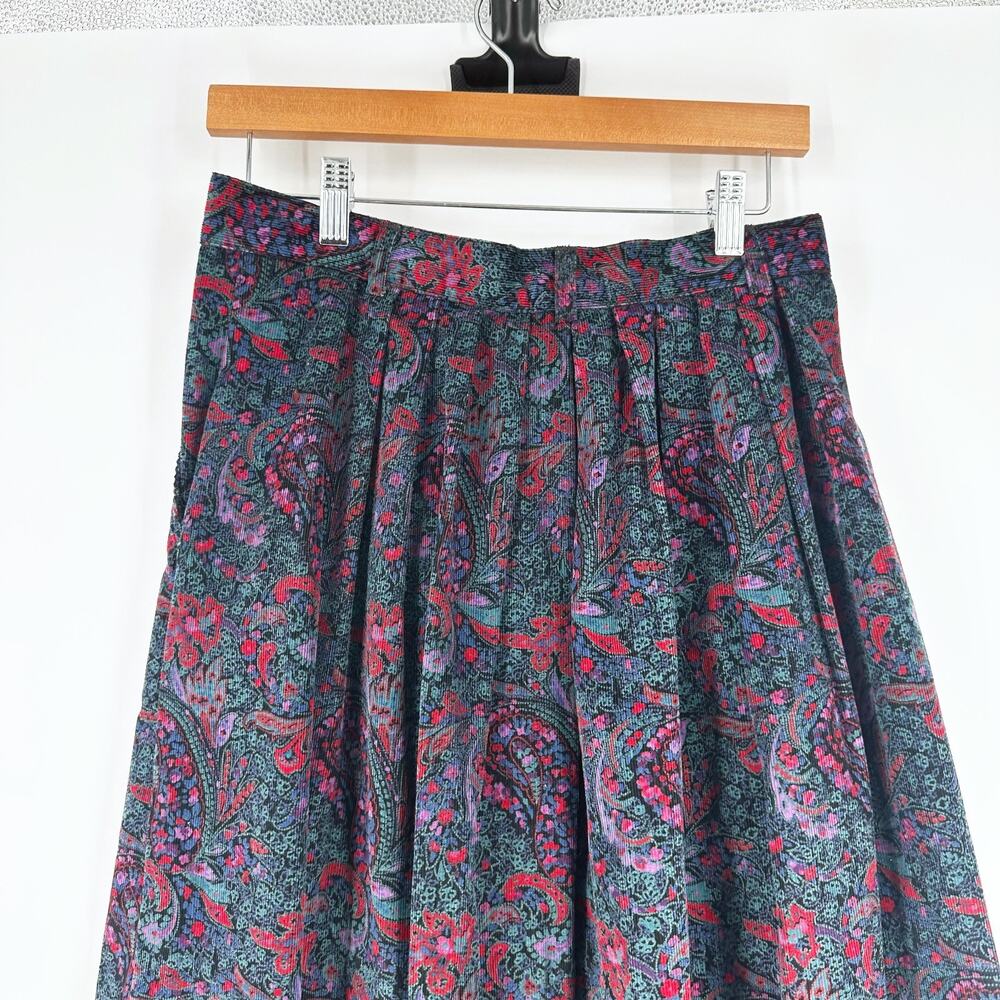 VTG 90s L L Bean Corduroy Paisley Midi Skirt Size 12 Cottagecore Pleated Prairie - Picture 6 of 10